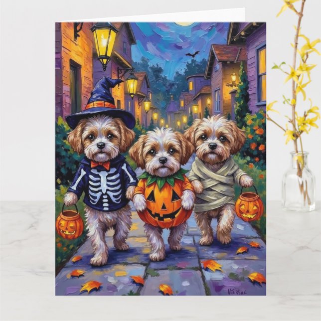 Shih Tzu Dogs Trick-or-Treating Halloween Costumes Kort (Gul blomma)