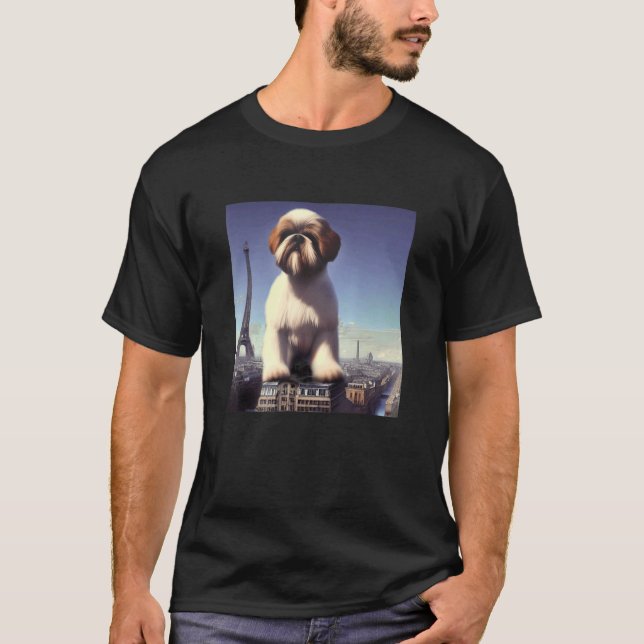 Shih Tzu  Eiffel Tower France Paris  Men Women Dog T Shirt (Framsida)
