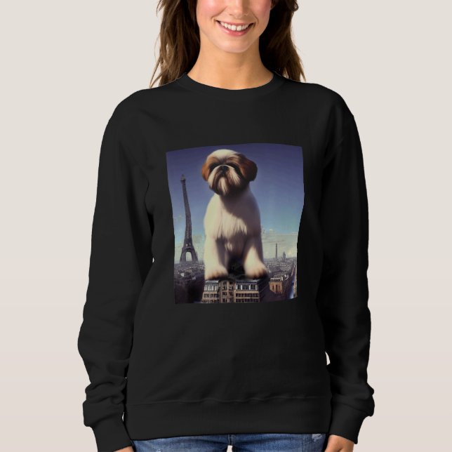 Shih Tzu  Eiffel Tower France Paris  Men Women Dog T Shirt (Framsida)