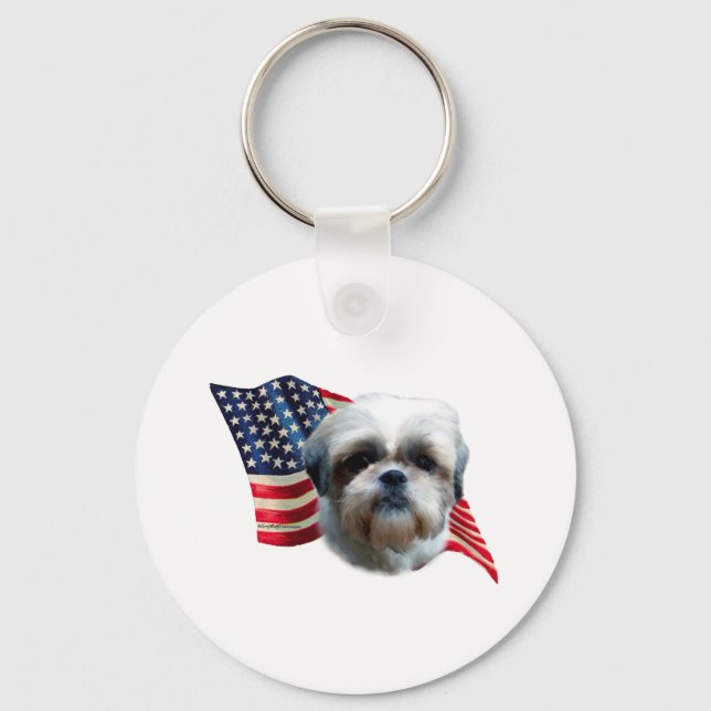 Shih Tzu Flagga Nyckelring (Framsida)