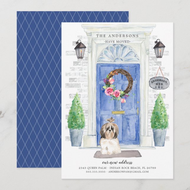 Shih tzu Front Door Flytta Announcement Inbjudningar (Fram/baksida)