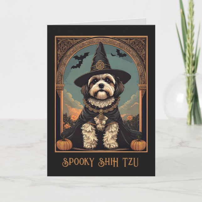 Shih Tzu Glad Halloween Hälsning Kort (Framsida)
