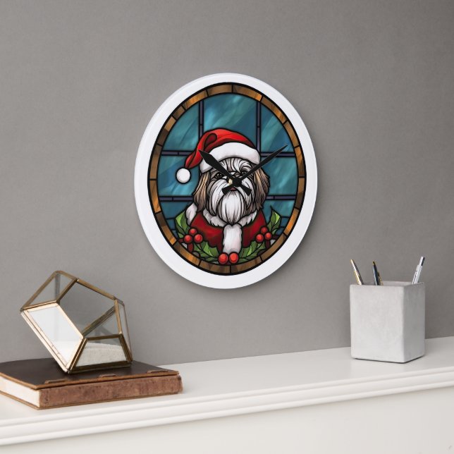 Shih Tzu Glasmosaik Jul Stor Klocka (Kontor)