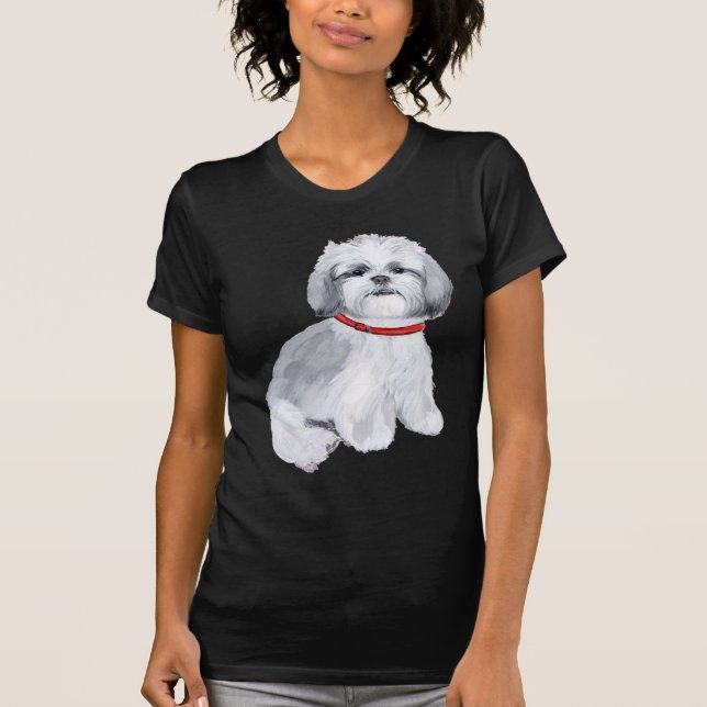 Shih Tzu Grå och Vit T-shirt (Framsida)