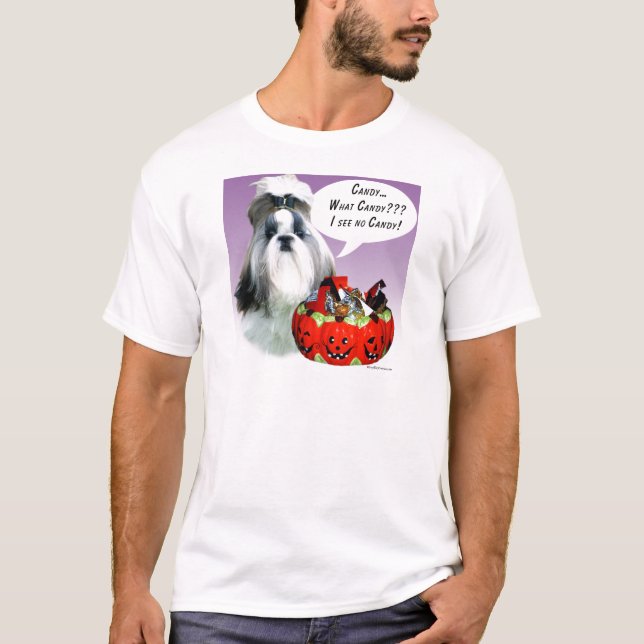 Shih Tzu (groomed) Halloween Candy T Shirt (Framsida)