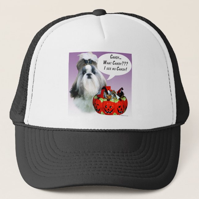 Shih Tzu (groomed) Halloween Candy Truckerkeps (Framsida)