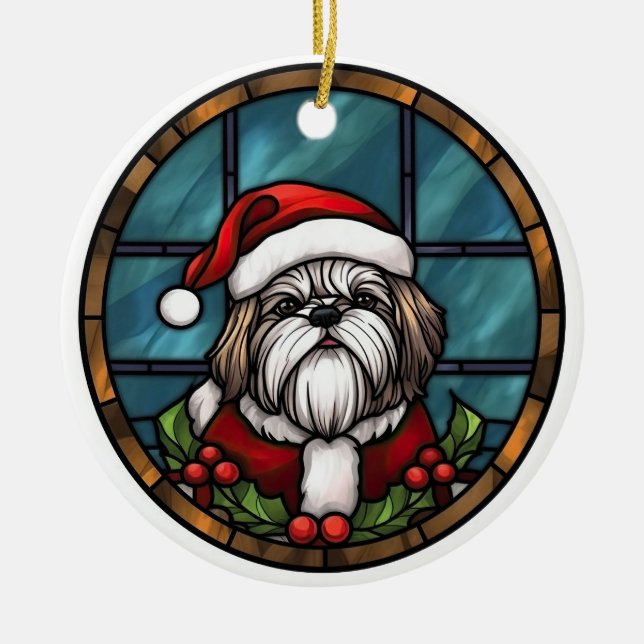 Shih Tzu hade glasjul jul Julgransprydnad Keramik (Framsidan)