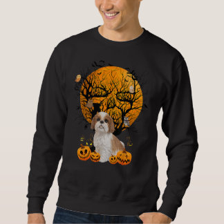 Shih Tzu Halloween Costume Måne Skull Träd Uggla M Lång Ärmad Tröja