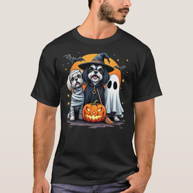 Shih Tzu Halloween Costume Mummy Witch Ghost Dog L T Shirt (Framsida)