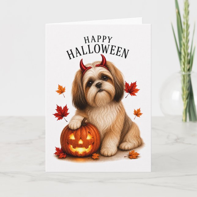 Shih Tzu Halloween Djävulshund Kort (Framsida)