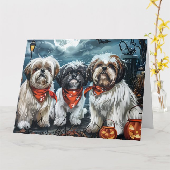 Shih Tzu Halloween Kuslig Kort (Gul blomma)