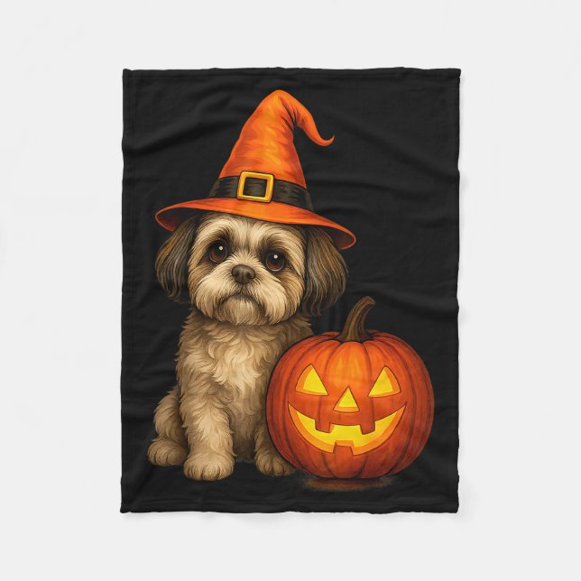 Shih Tzu Halloween Pumpkin Dog Costume Family Matc Fleecefilt (Framsidan)