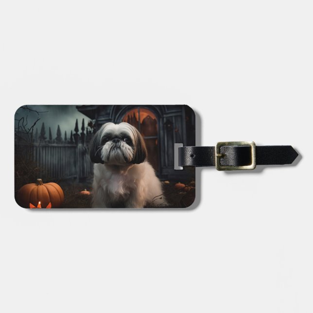 Shih Tzu Halloween Scary Bagagebricka (Horisontell Framsida)