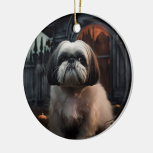 Shih Tzu Halloween Scary Julgransprydnad Keramik