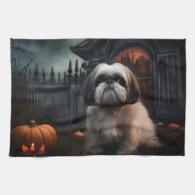 Shih Tzu Halloween Scary Kökshandduk (Horisontell)