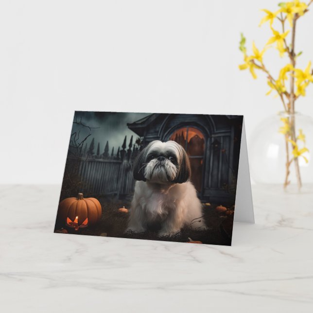 Shih Tzu Halloween Scary Kort (Gul blomma)