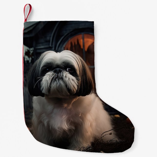 Shih Tzu Halloween Scary Liten Julstrumpa (Framsidan)