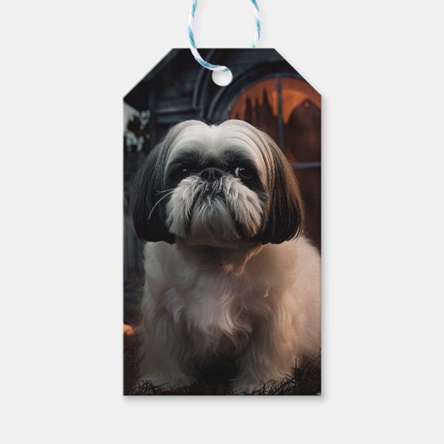 Shih Tzu Halloween Scary Presentetikett (Framsidan)