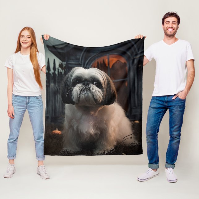 Shih Tzu Halloween Skräckinjagande Fleecefilt (På plats)