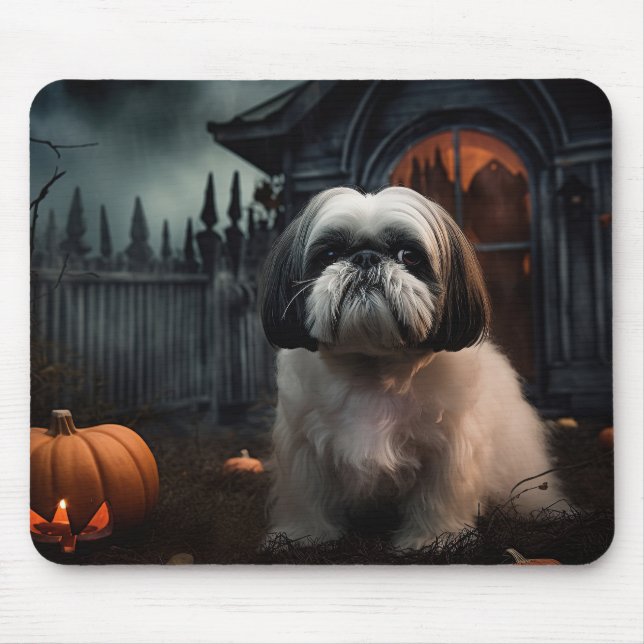 Shih Tzu Halloween Skräckinjagande Musmatta (Framsidan)