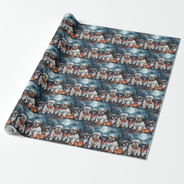 Shih Tzu Halloween Skräckinjagande Presentpapper (Utrullad)