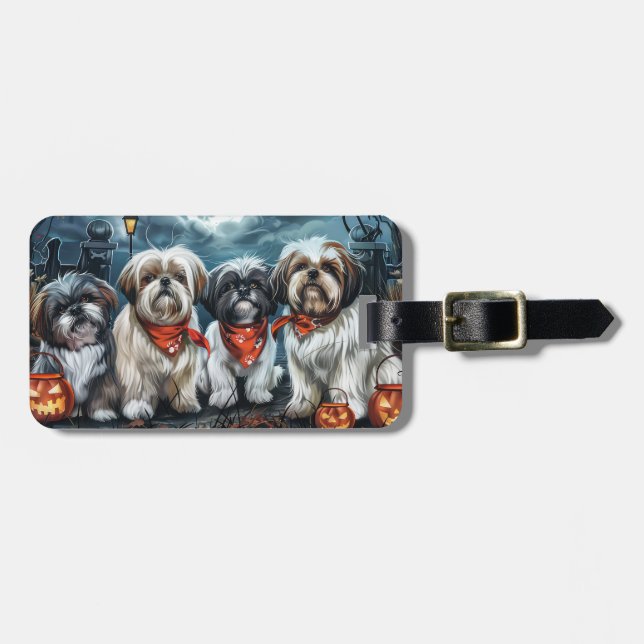 Shih Tzu Halloween Spooky Bagagebricka (Horisontell Framsida)