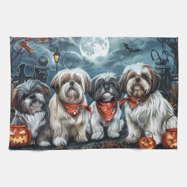 Shih Tzu Halloween Spooky Kökshandduk (Horisontell)