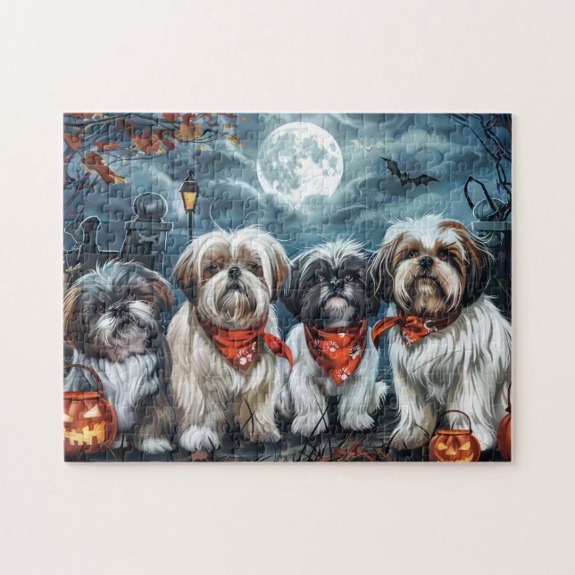 Shih Tzu Halloween Spooky Pussel (Horisontell)