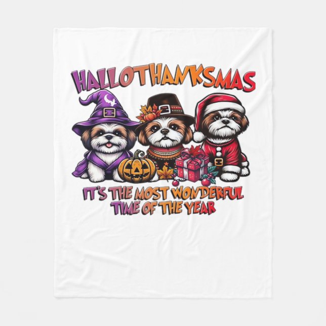 Shih Tzu Halloween Thanksgiving jul Classic Fleecefilt (Framsidan)