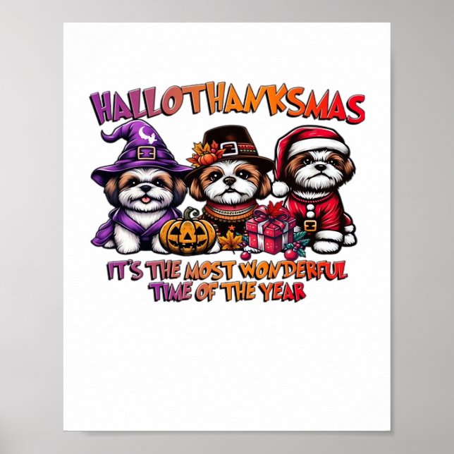 Shih Tzu Halloween Thanksgiving jul Classic Poster (Framsidan)