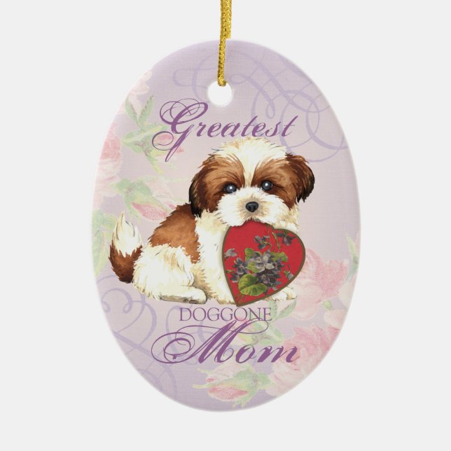 Shih Tzu Heart Mamma Ceramic Ornament (Framsidan)