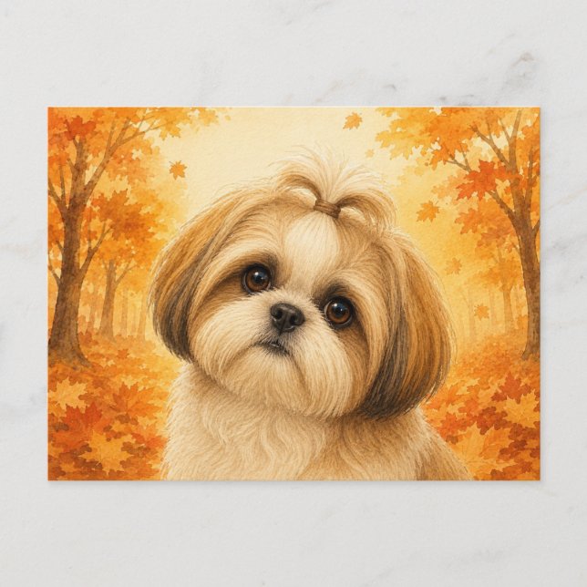 Shih Tzu Höst Skog Hund Vykort (Framsida)
