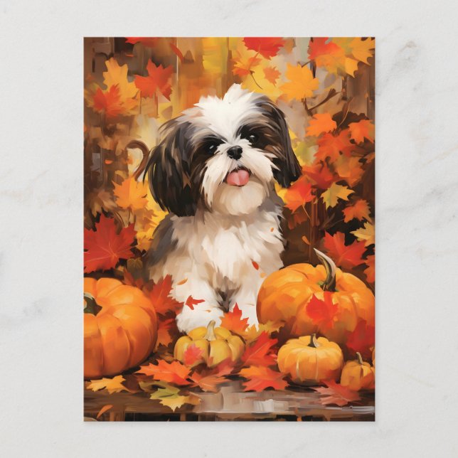 Shih Tzu Höst Tacksgiving  Vykort (Framsida)