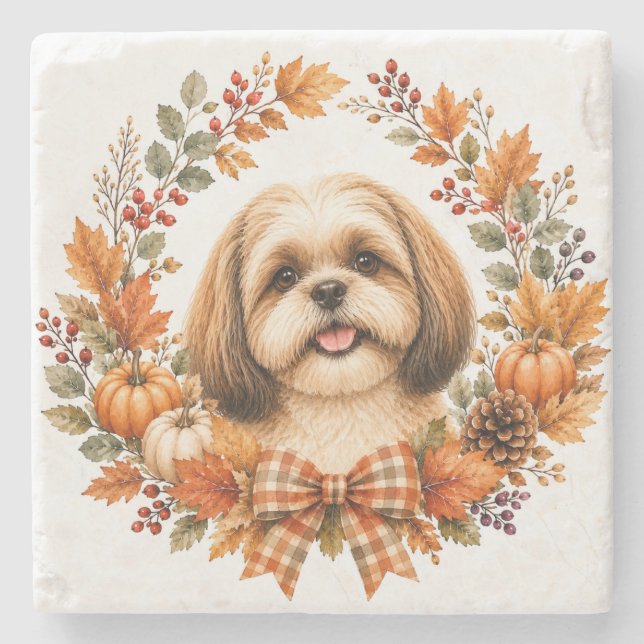 Shih Tzu Höstkrans Coaster Stenunderlägg (Framsidan)