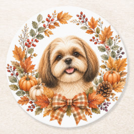 Shih Tzu Höstkrans Coaster Underlägg Papper Rund