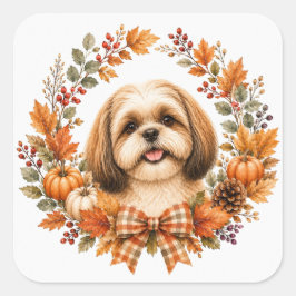 Shih Tzu Höstkrans Fyrkantigt Klistermärke