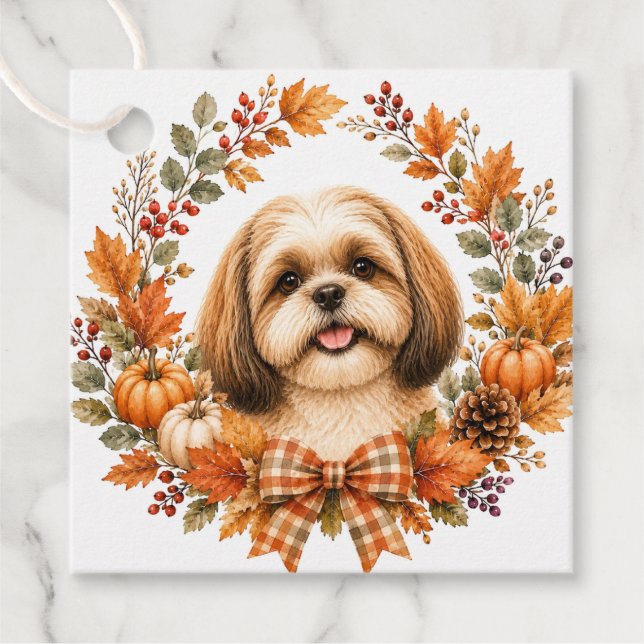Shih Tzu Höstkrans Gåvor Etiketter (Framsida)