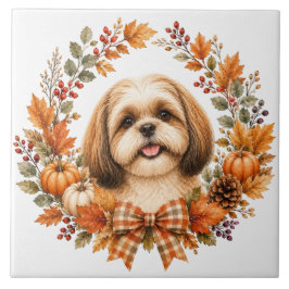 Shih Tzu höstkrans Kakelplatta