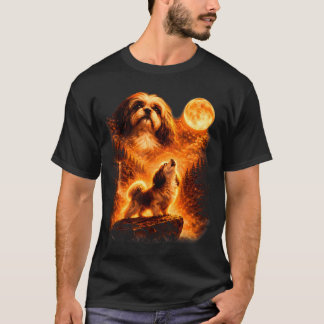 Shih Tzu Howling to The Moon Funny Vintage 90s Dog T Shirt