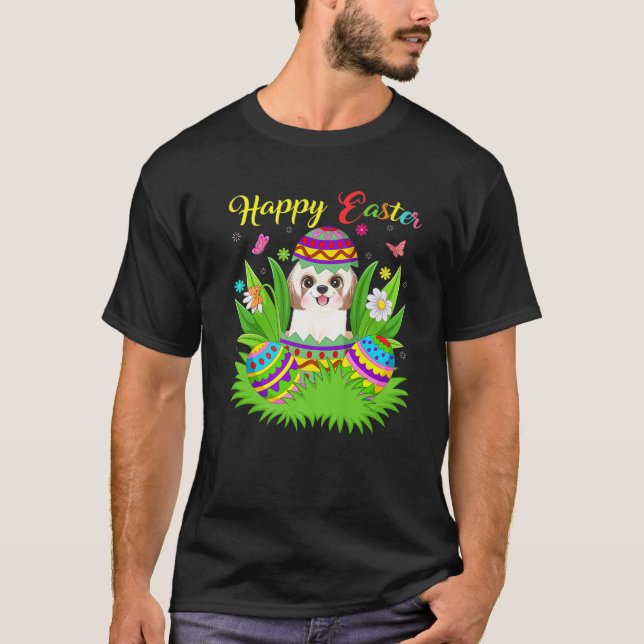 Shih Tzu Hund älskare Blommigt Påskägg Funny Shih  T Shirt (Framsida)