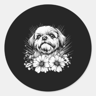 Shih Tzu Hund älskare Retro Stil Tattoo Runt Klistermärke