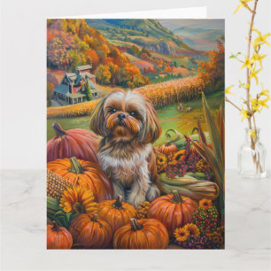 Shih Tzu Hund Autumn Harvest Thanksgiving Kort