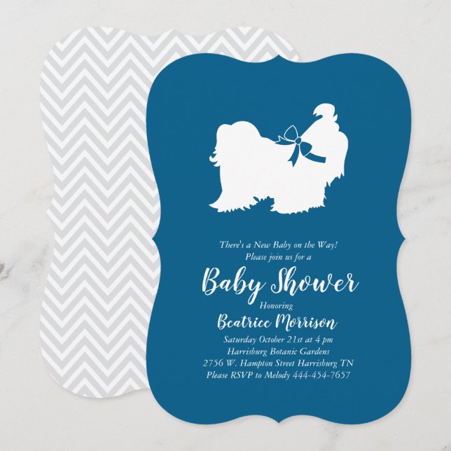 Shih Tzu Hund Baby Shower Blue Boy Inbjudningar (Fram/baksida)