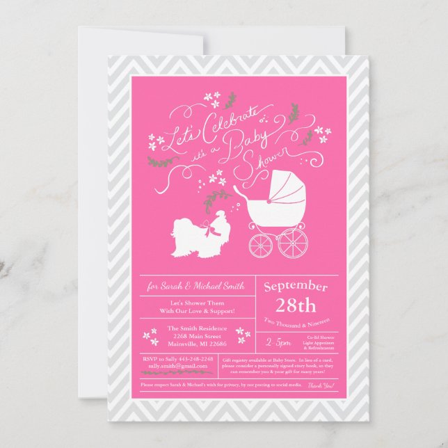Shih Tzu Hund Baby Shower Rosa Girl Inbjudningar (Framsida)