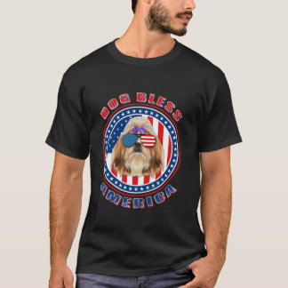 Shih Tzu Hund Bless America Flagga USA Patriotic 4 T Shirt