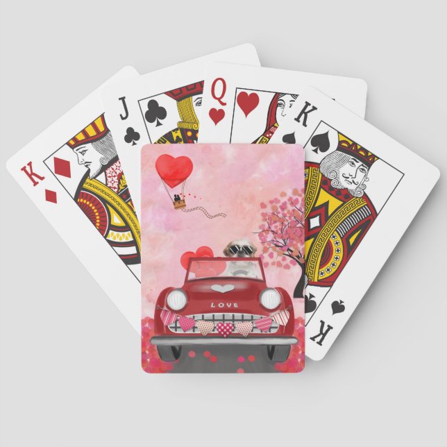 Shih Tzu Hund Car med Hearts Valentine Casinokort (Baksidan)