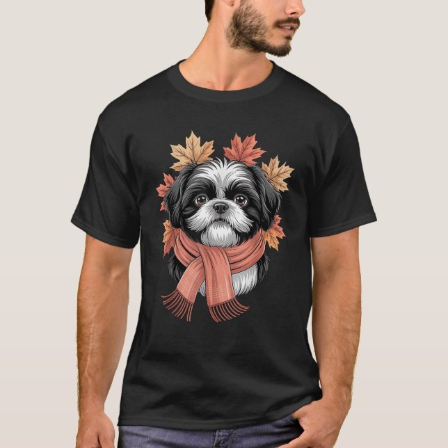 Shih Tzu Hund Fall Scarf Hundar Höst löv Thanksg T Shirt (Framsida)
