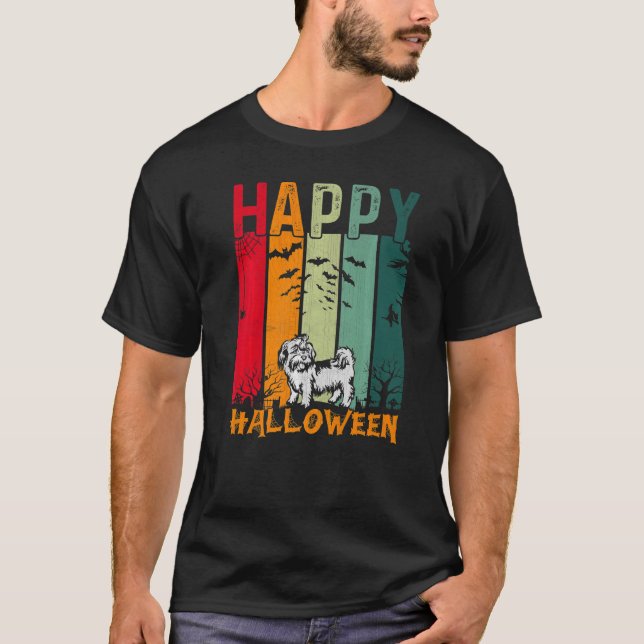 Shih Tzu Hund Girls Boys Retro Halloween Dinner Pa T Shirt (Framsida)