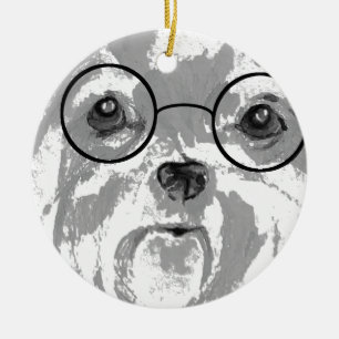 Shih Tzu Hund Glasses Julgransprydnad Keramik