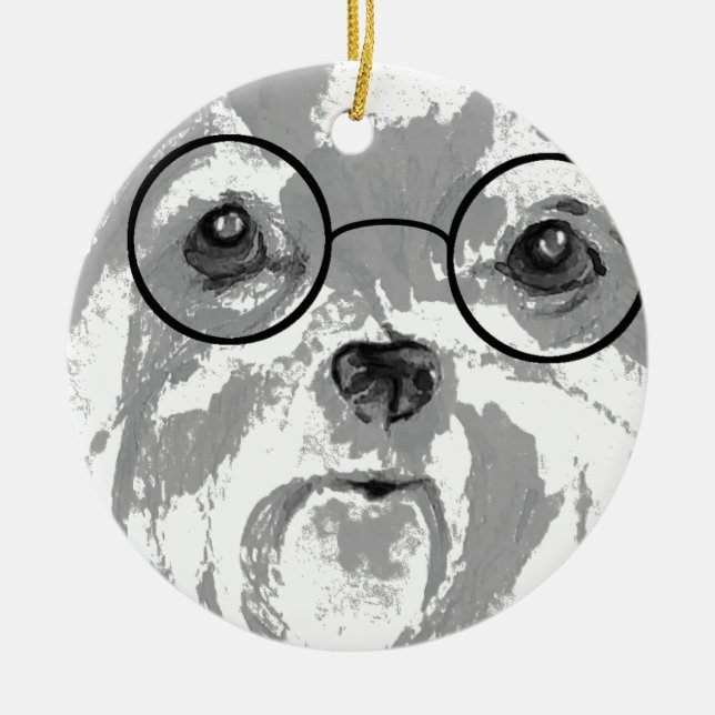Shih Tzu Hund Glasses Julgransprydnad Keramik (Framsidan)